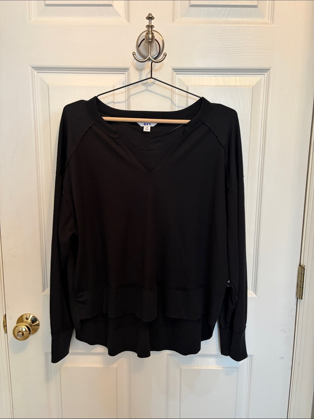 JoyLab Women's Black Waffle Knit Lightweight Long-Sleeve Top